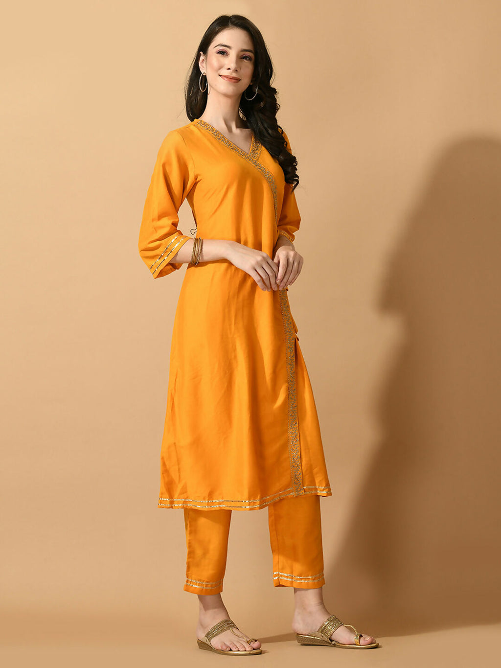 Myshka Women's Yellow Solid Party Kurta Sets