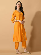 Myshka Women's Yellow Solid Party Kurta Sets