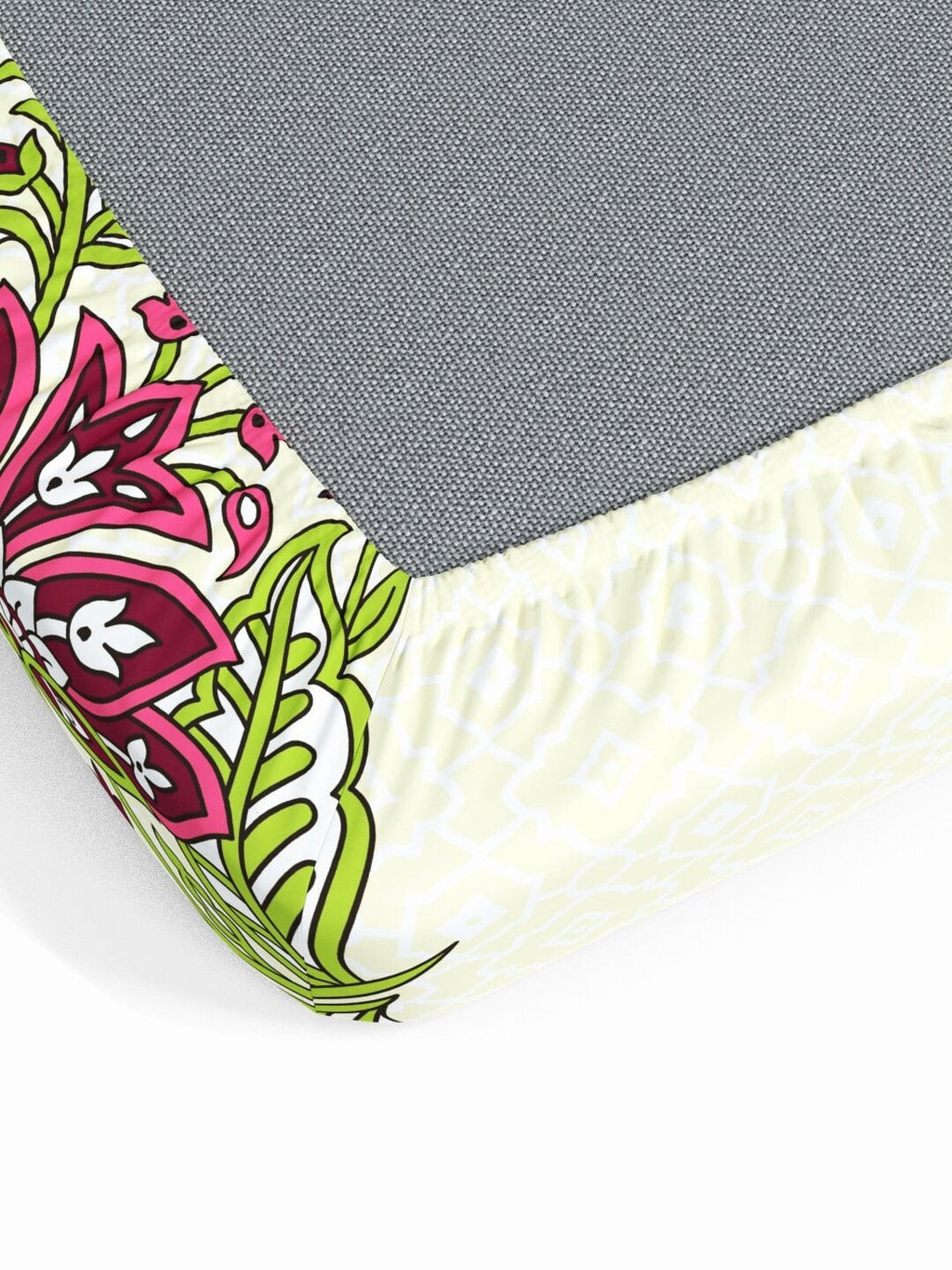 My Room Pink & Green Ethnic Motifs 140 TC Fitted Cotton King Bedsheet & Pillow Covers