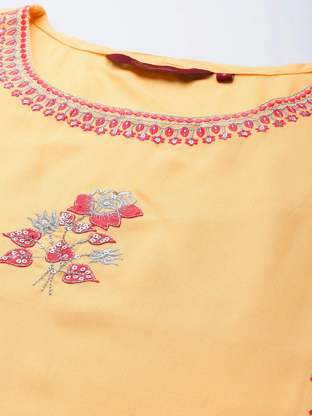 Sangria Women Yellow Floral Embroidered Sequinned Kurta with Trousers