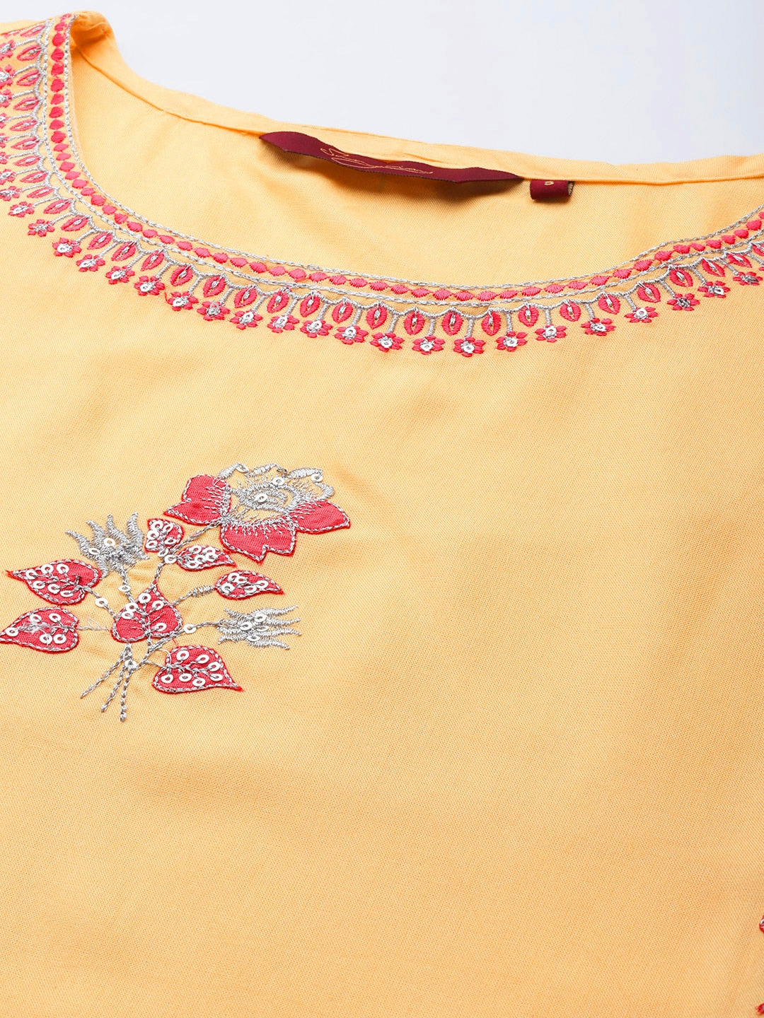 Sangria Women Yellow Floral Embroidered Sequinned Kurta with Trousers