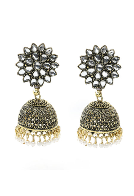Mominos Fashion Johar Kamal Beautiful Kundan Work Jhumka With White Beads