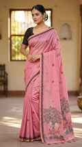 Vastranavya Pink Muga Cotton Meenakari & Azarakh Pallu Saree with Contrast Blouse - Distacart