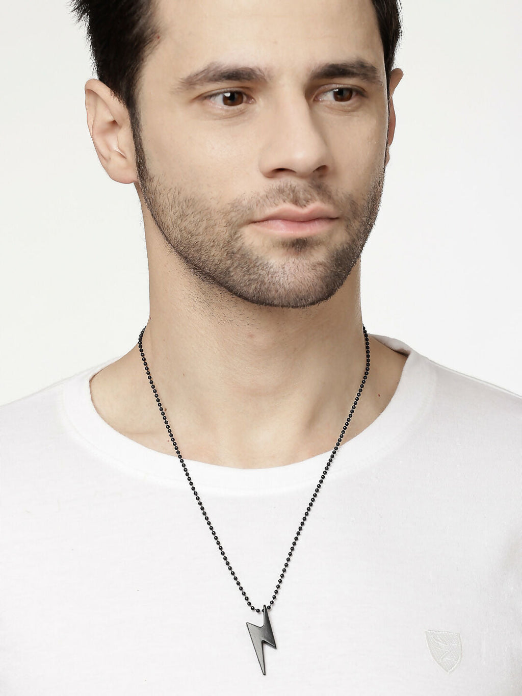 NVR Men's Set of 2 Black & Silver Flash Pendent With Chain