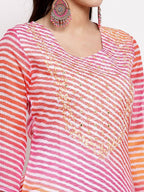 Myshka Women's Trendy Multi Cotton Printed 3/4 Sleeve Round Neck Casual Kurta