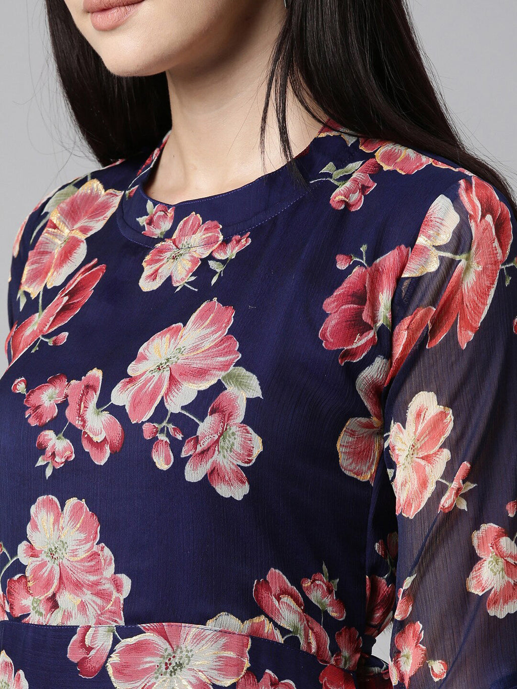 Souchii Floral Printed Round Neck Midi Dress - Distacart
