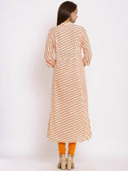 HERE&NOW Orange Mandarin Collar Striped A-Line Kurta