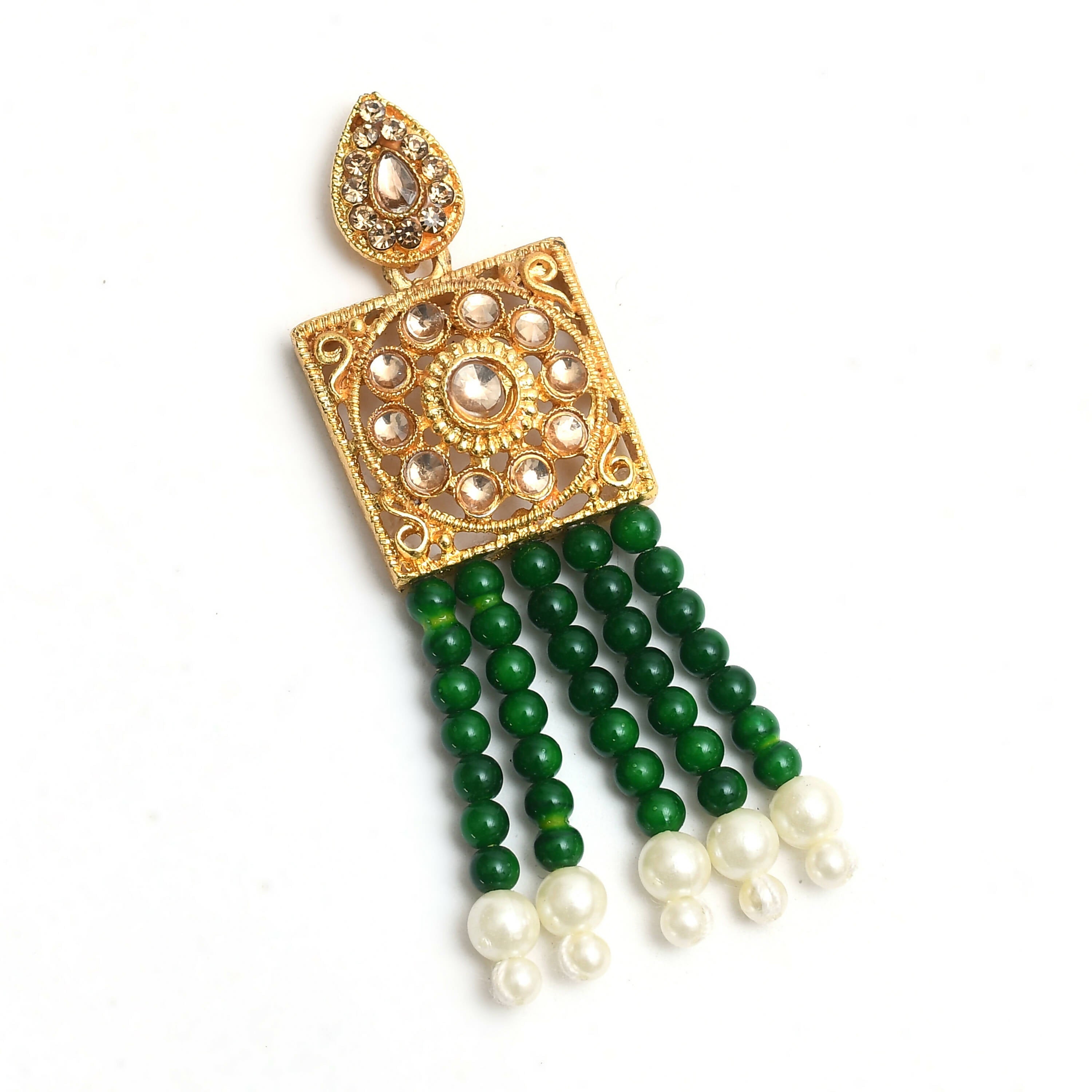 Mominos Fashion Johar Kamal Gold-Plated Kundan & Pearls Necklace Green/Golden Color Choker Set - Distacart