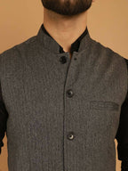 Even Apparels Nehru Jacket With Welt Pockets - Grey