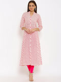 HERE&NOW Pink Mandarin Collar Striped A-Line Kurta