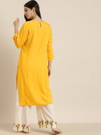 All About You Women Yellow & Beige Embroidered Kurta with Palazzos