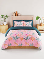 BIANCA Coral & Orange Floral 186 TC King Bedsheet with 2 Pillow Covers