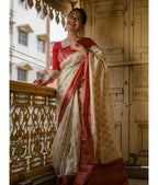 DEIANA'S Beautiful Designer Golden zari Soft Lichi Silk Saree - White