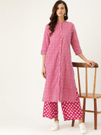 Sangria Women Pink Striped Pure Cotton Kurta with Palazzos