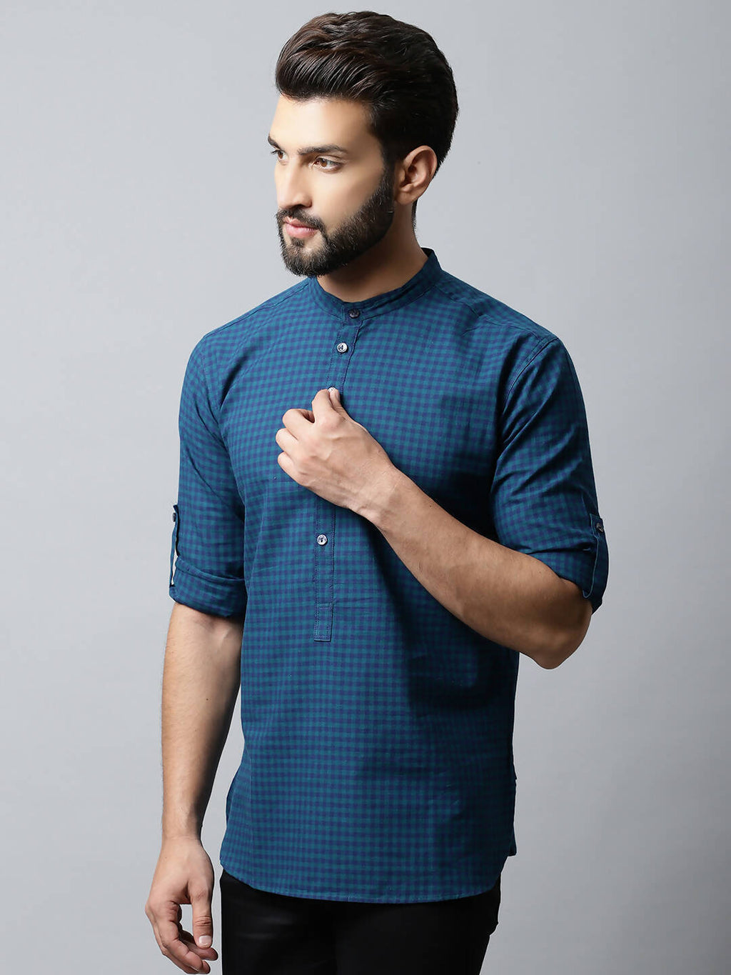 Even Apparels Navy blue Color Pure Cotton Men's Kurta With Side Placket (CHK1056) - Distacart