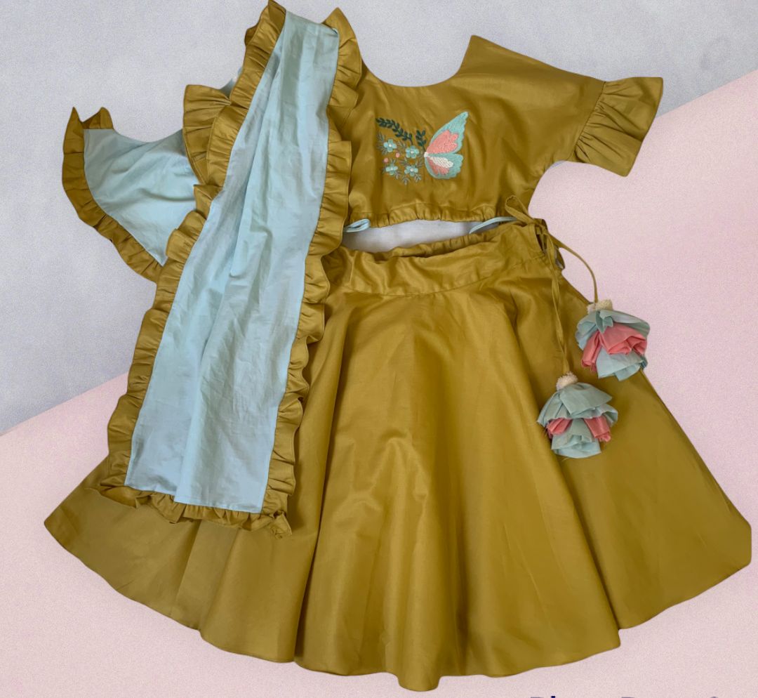 ArthLife Mustard Butterfly Lehenga Choli