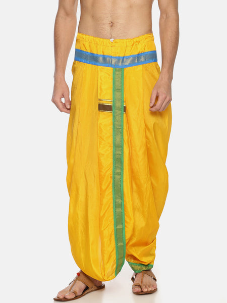 Sethukrishna Men Yellow Solid Double Layer Readymade Dhoti Pant