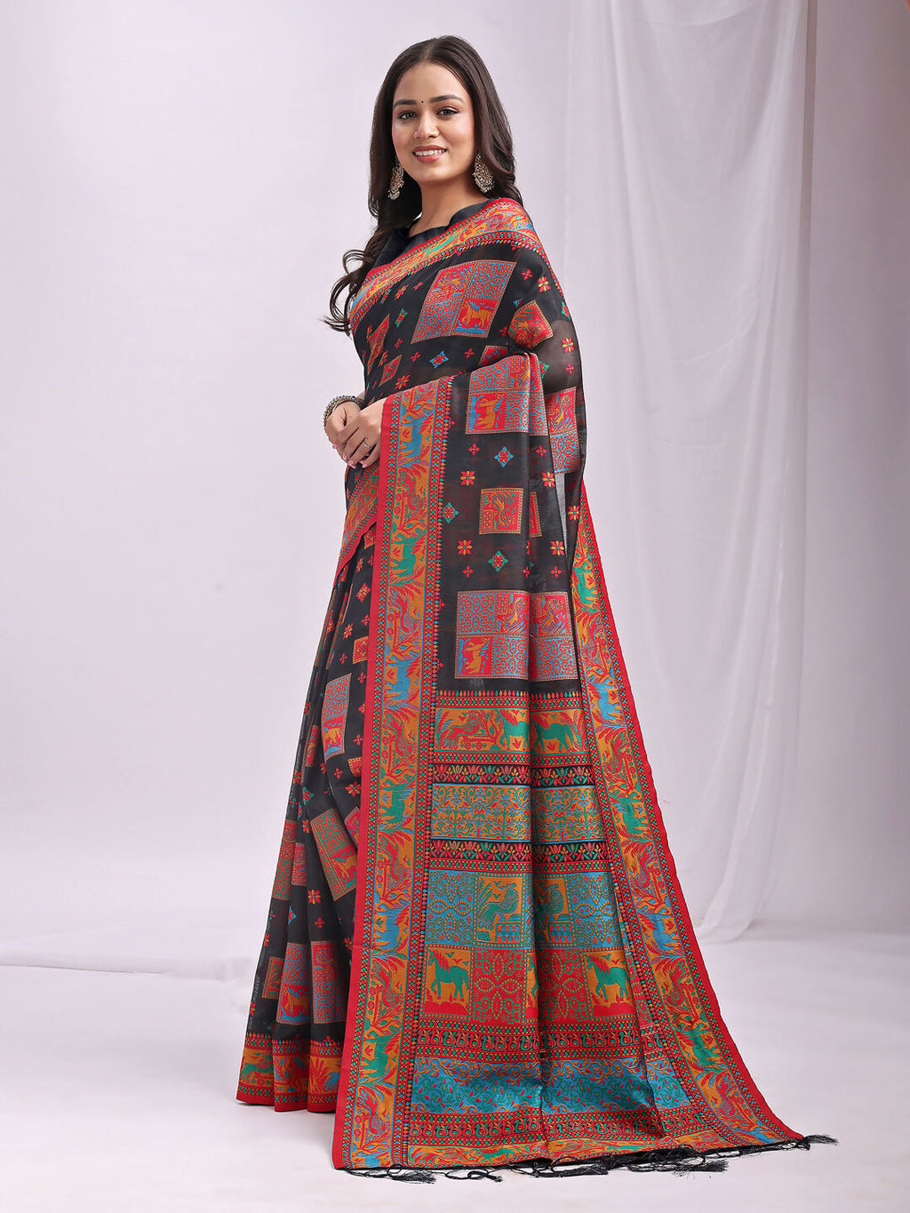 Shree Shyam Fashion Vastraloom Black Linen Cotton Saree
