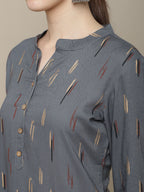 Sangria Women Charcoal & Beige Printed Kurta