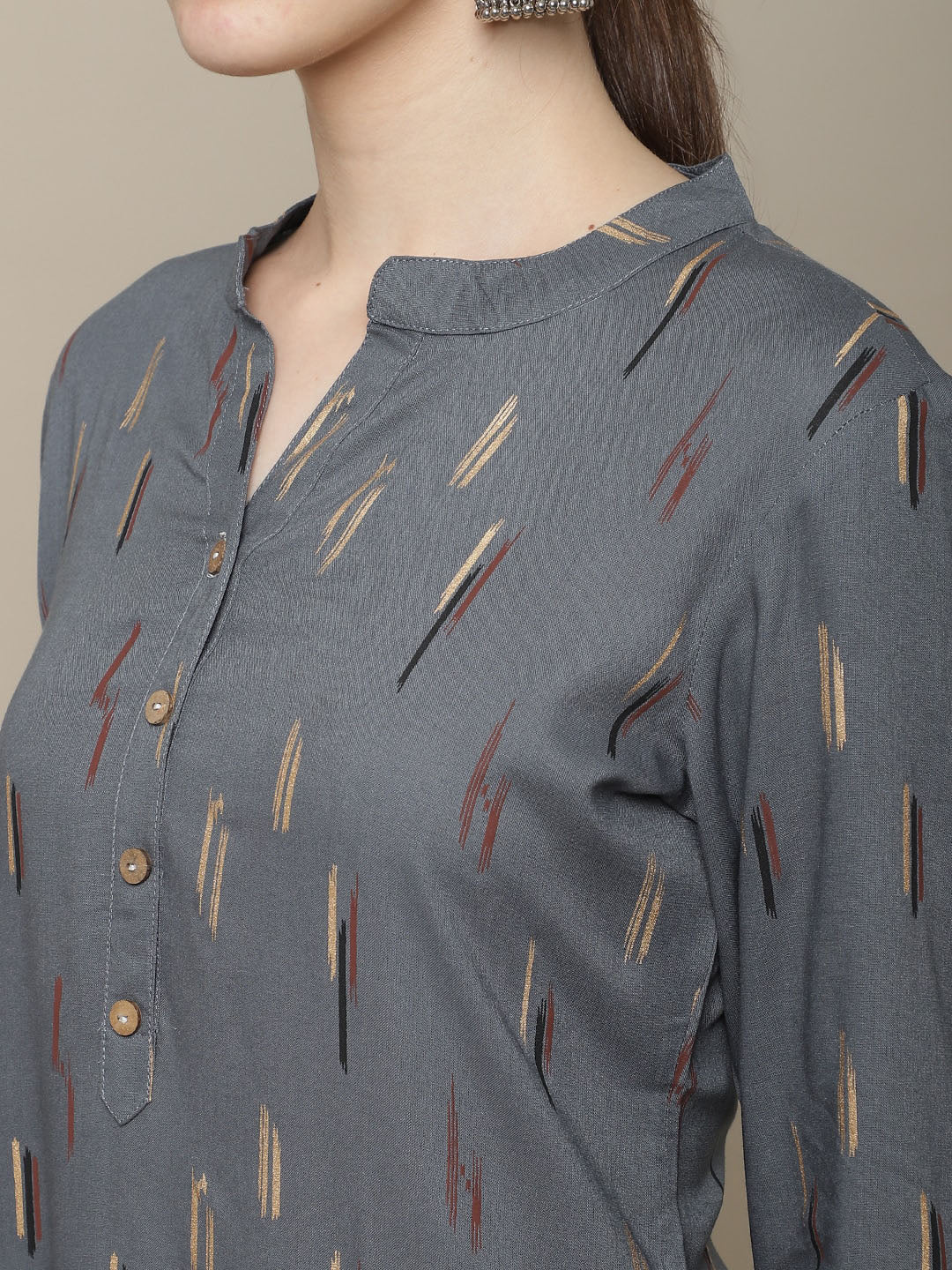 Sangria Women Charcoal & Beige Printed Kurta