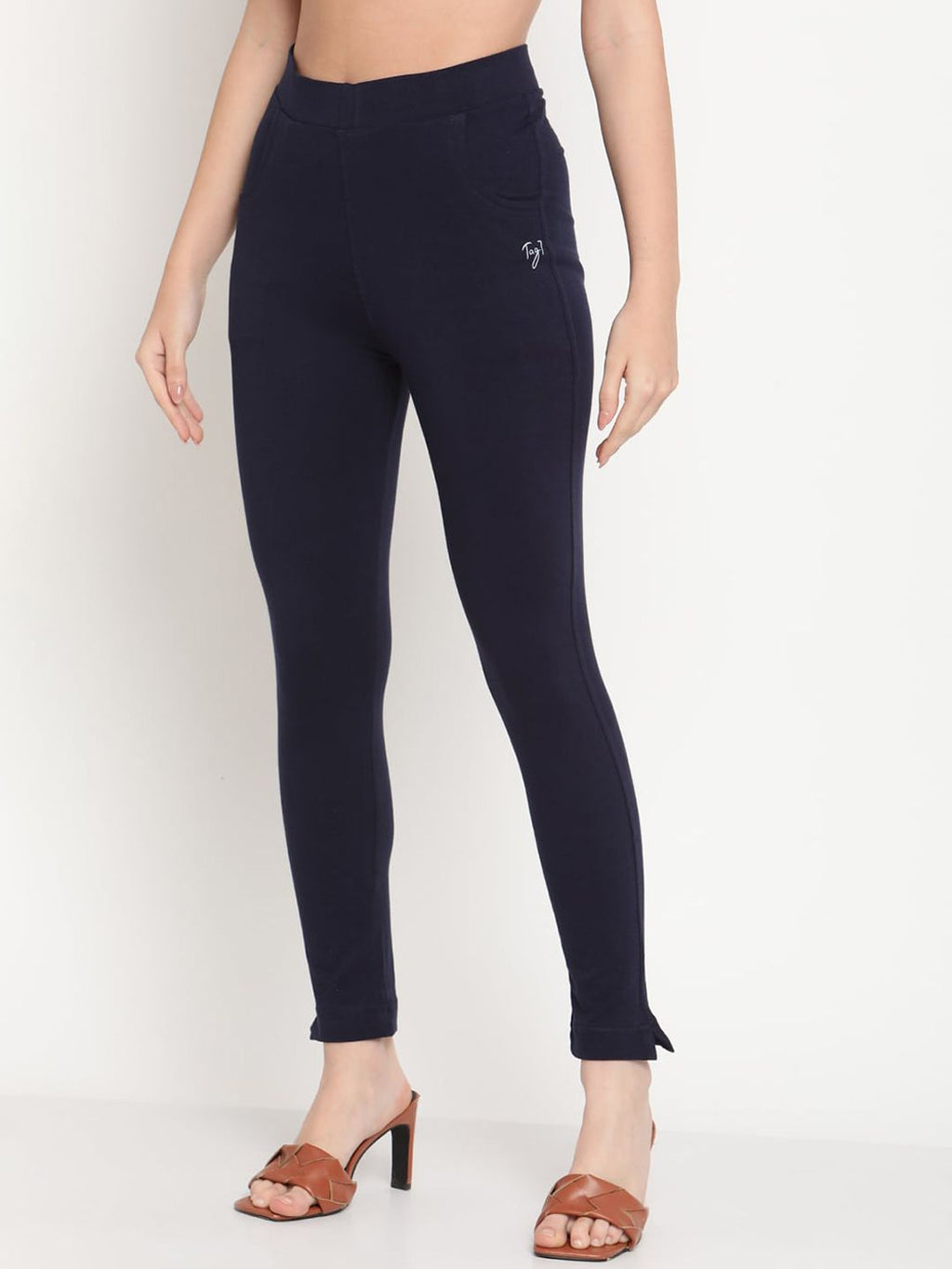 TAG 7 Women Navy Blue Solid Leggings