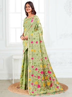 Shree Shyam Fashion Linen Cotton Light Green Saree - Distacart
