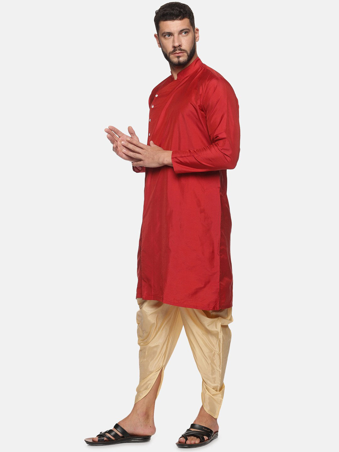 Sethukrishna Men Maroon Angrakha Kurta with Dhoti Pants - Distacart