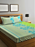 Home Sizzler Green & Blue Floral Cotton 210 TC Queen Bedsheet with 2 Pillow Covers - Distacart