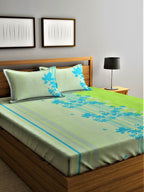 Home Sizzler Green & Blue Floral Cotton 210 TC Queen Bedsheet with 2 Pillow Covers - Distacart