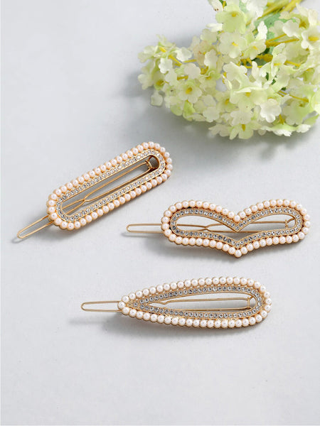 Panash Women Set of 3 Gold-Toned & White Pearls Embellished Bobby Pins