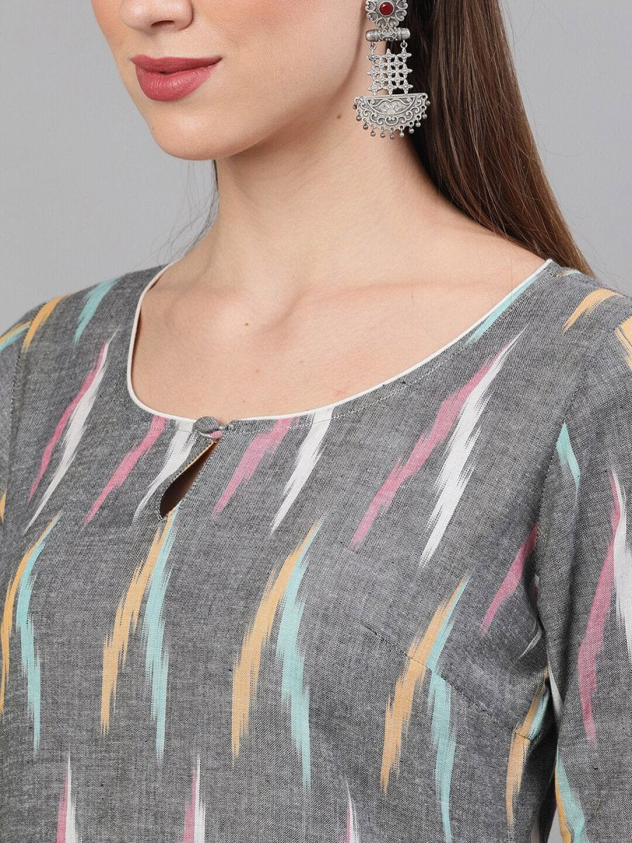 Aks Abstract Printed Pure Cotton Kurta with Palazzos & With Dupatta