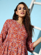 All About You Brick Red Printed Dipped Hem Veere Di Wedding A-Line Kurta with Palazzos