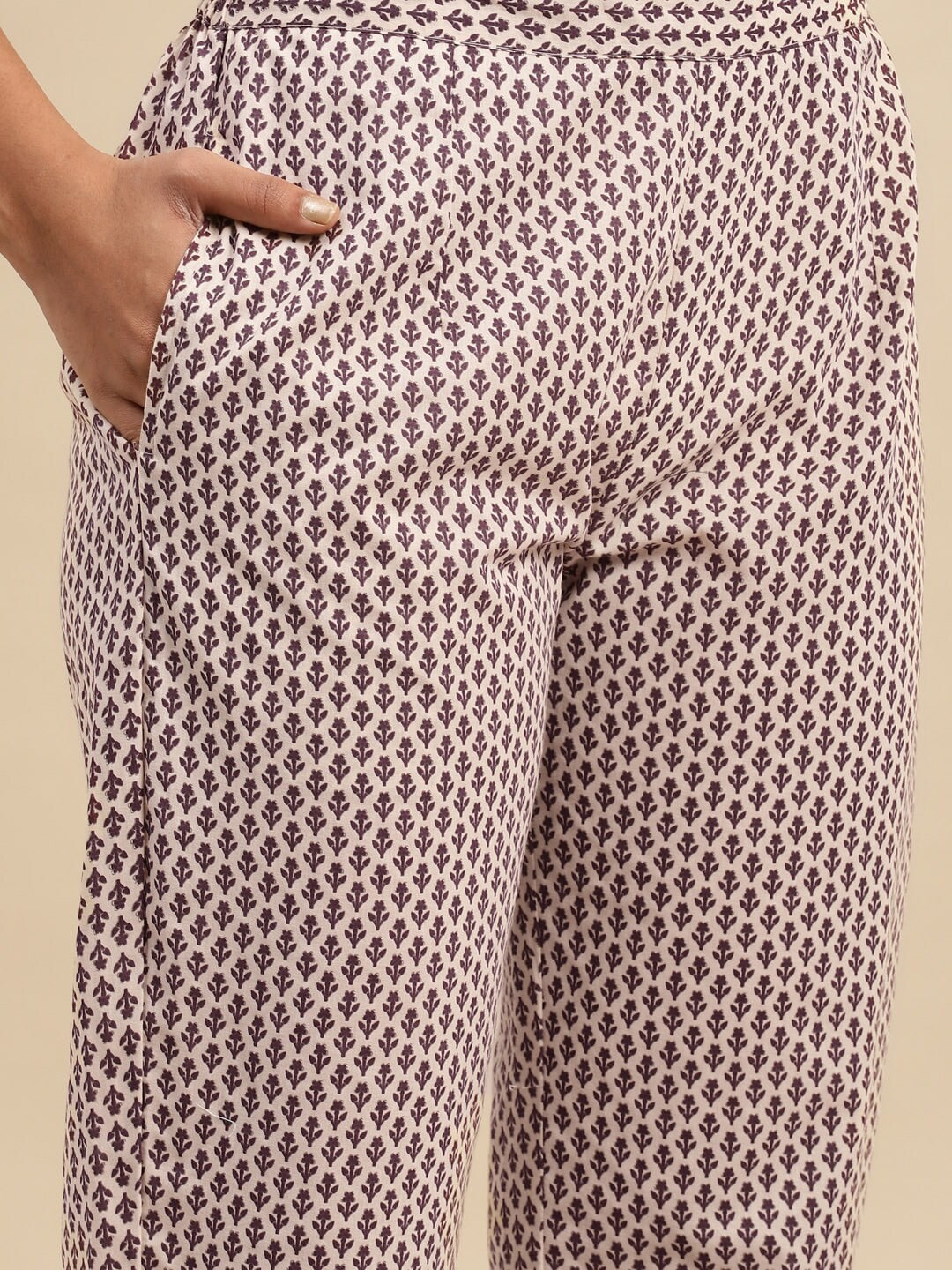 Sangria Maroon Floral Printed Pure Cotton Kurta With Trouser & Dupatta
