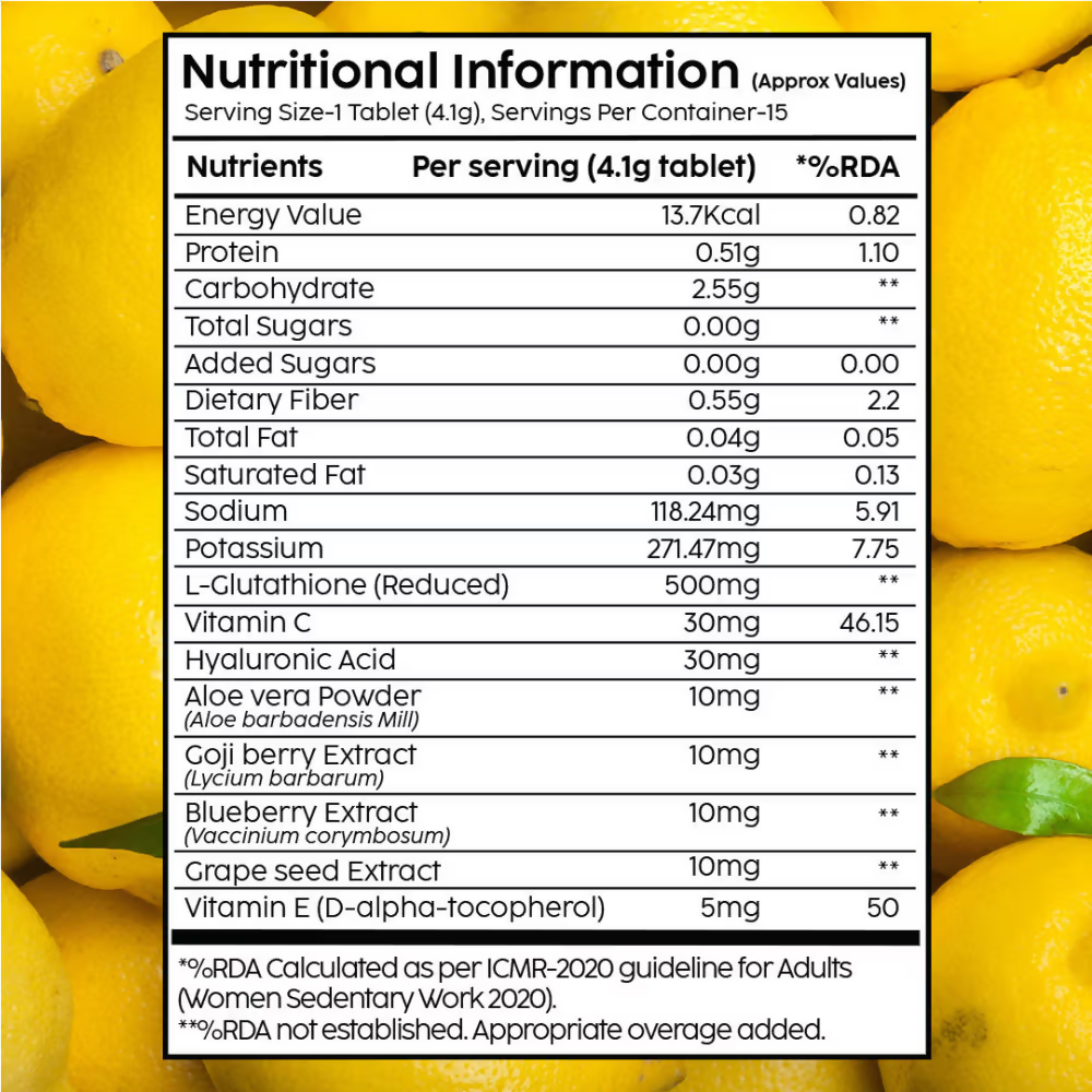 PLIX The Plant Fix Glutathione Skin Tablets With L-Glutathione & Vitamin C - Lemon