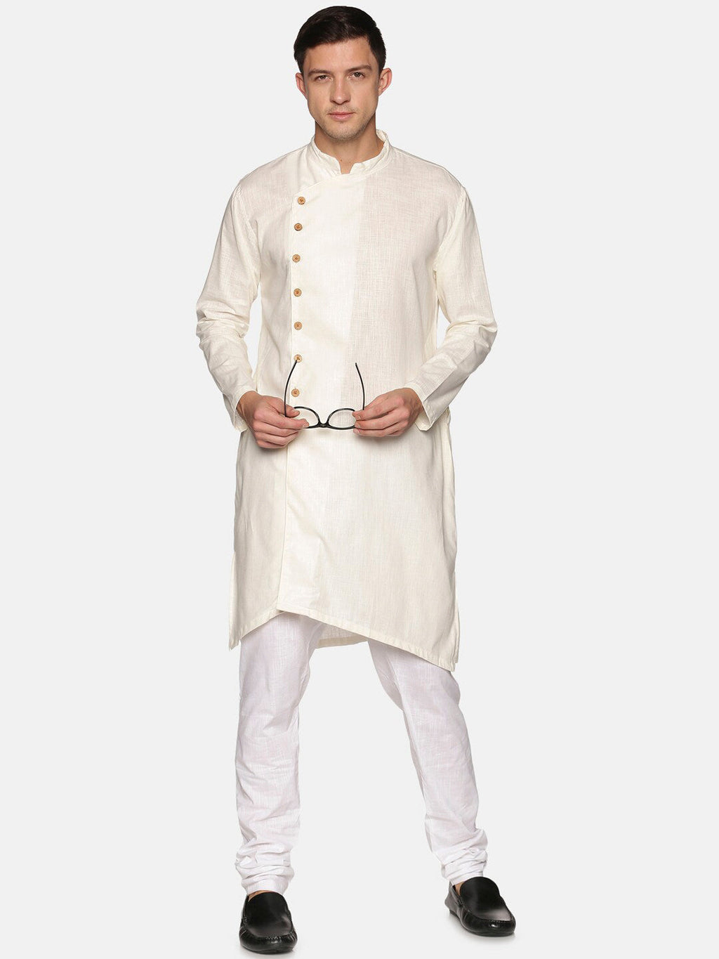 Sethukrishna Men Off White Angrakha Pure Cotton Kurta with Churidar - Distacart
