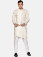 Sethukrishna Men Off White Angrakha Pure Cotton Kurta with Churidar - Distacart