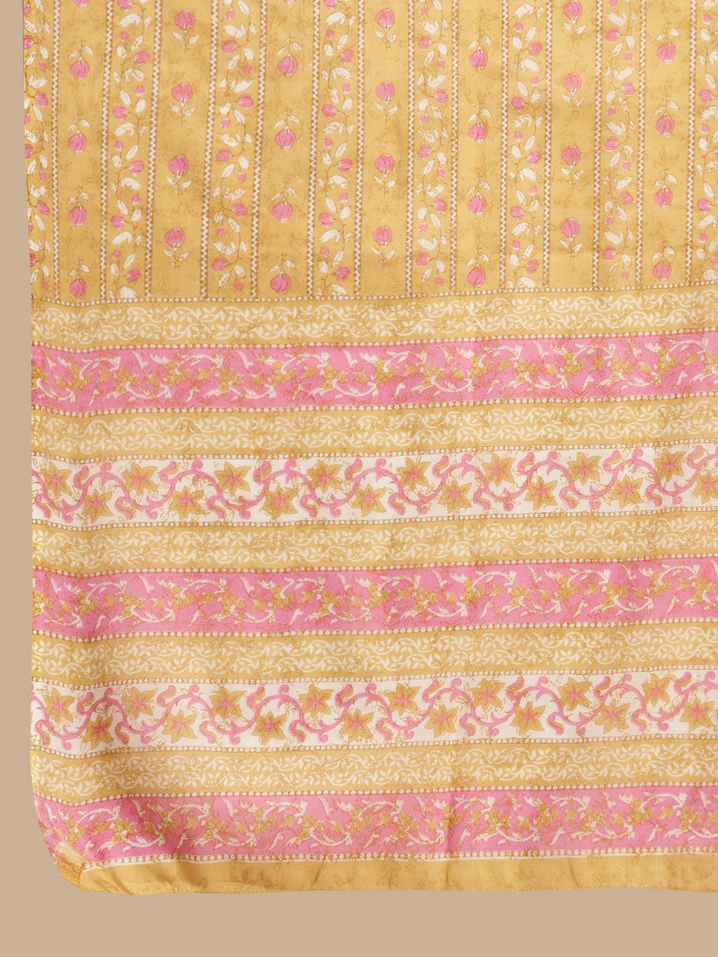 Sangria Yellow & Pink Floral Printed Pure-Cotton Straight Kurta With Trouser & Dupatta