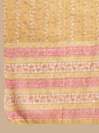 Sangria Yellow & Pink Floral Printed Pure-Cotton Straight Kurta With Trouser & Dupatta