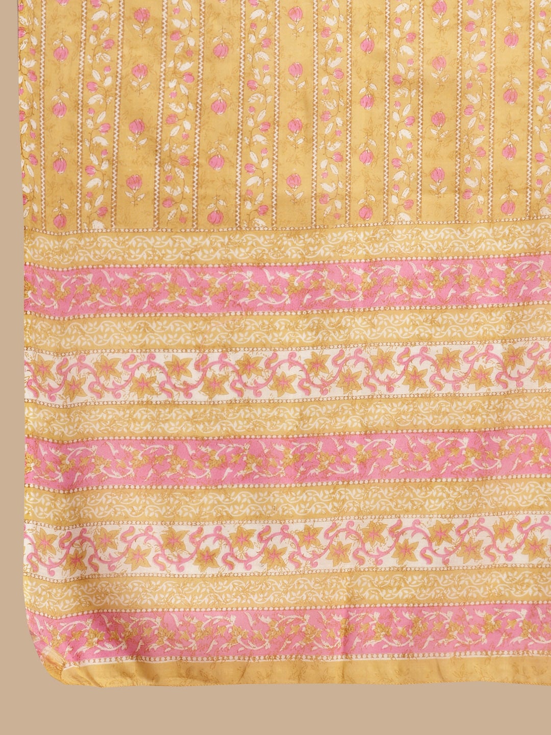 Sangria Yellow & Pink Floral Printed Pure-Cotton Straight Kurta With Trouser & Dupatta