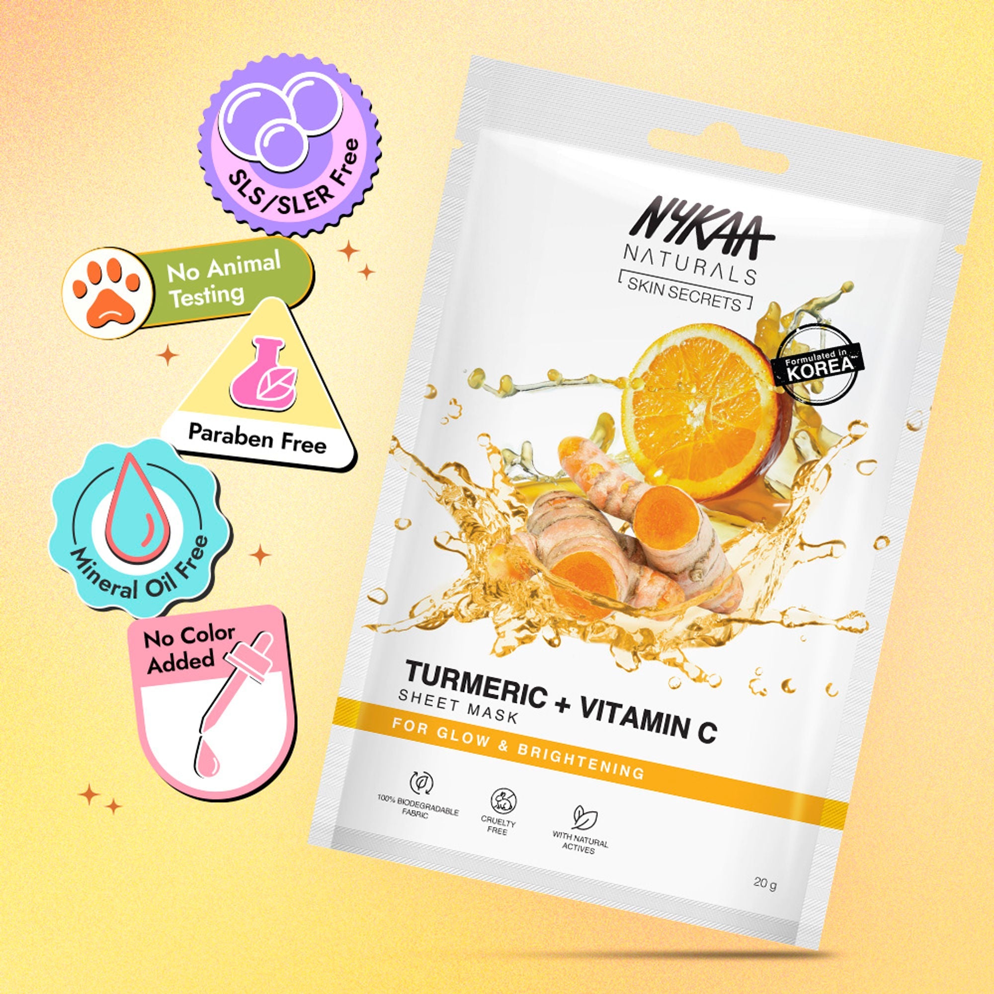 Nykaa Naturals Korean Sheet Mask With Turmeric & Vitamin C For Glow & Brightening - Distacart