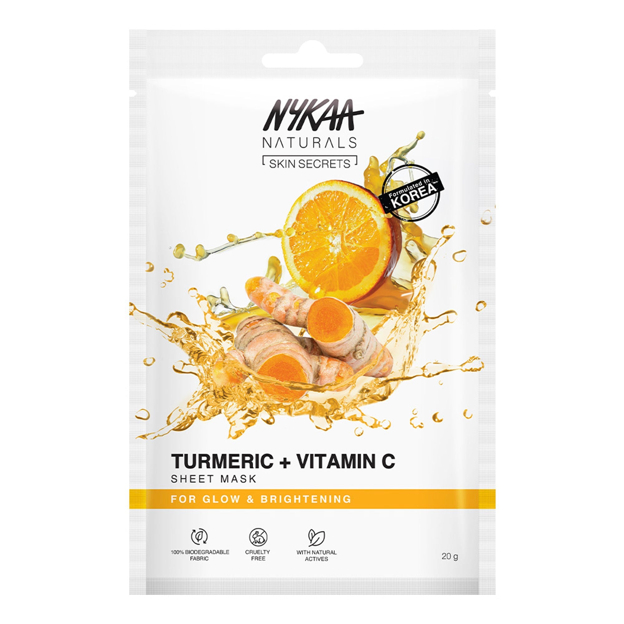 Nykaa Naturals Korean Sheet Mask With Turmeric & Vitamin C For Glow & Brightening - Distacart