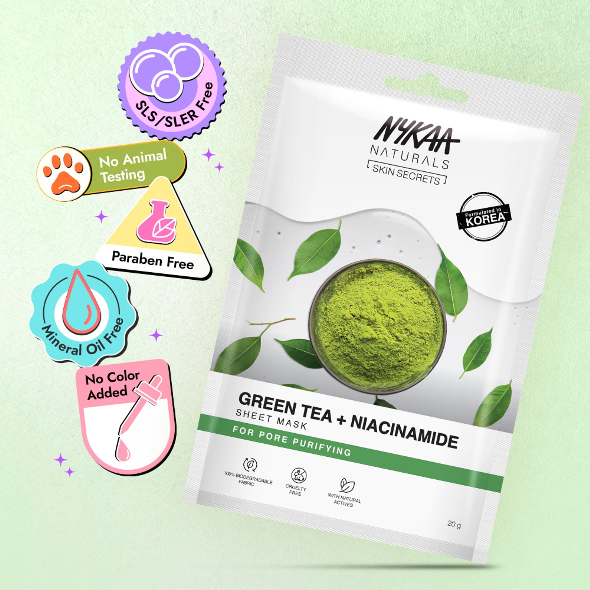 Nykaa Naturals Korean Sheet Mask Green Tea & Niacinamide For Oil Control and Clear Skin - Distacart