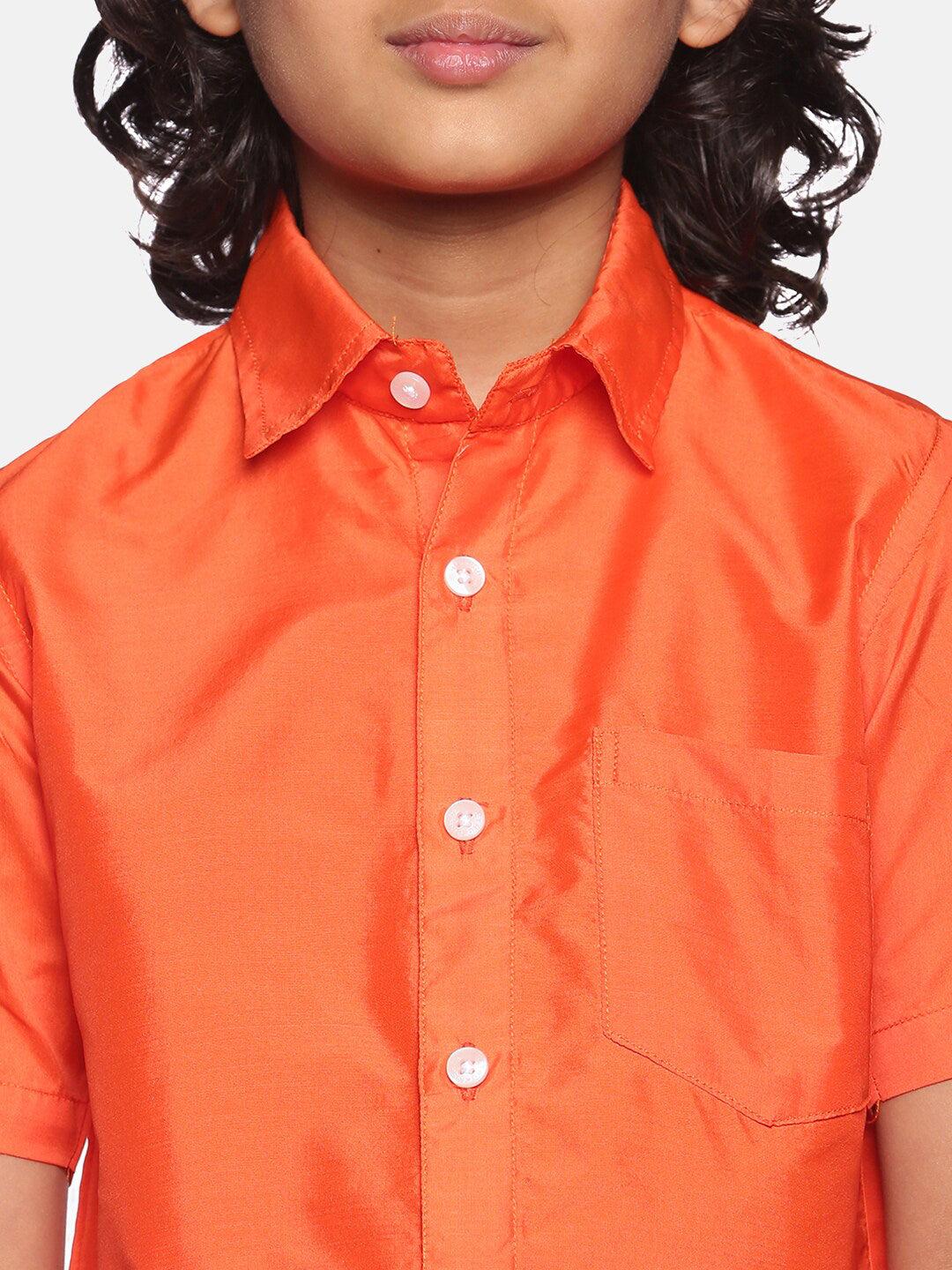 Sethukrishna Boys Orange & White Shirt with Dhoti