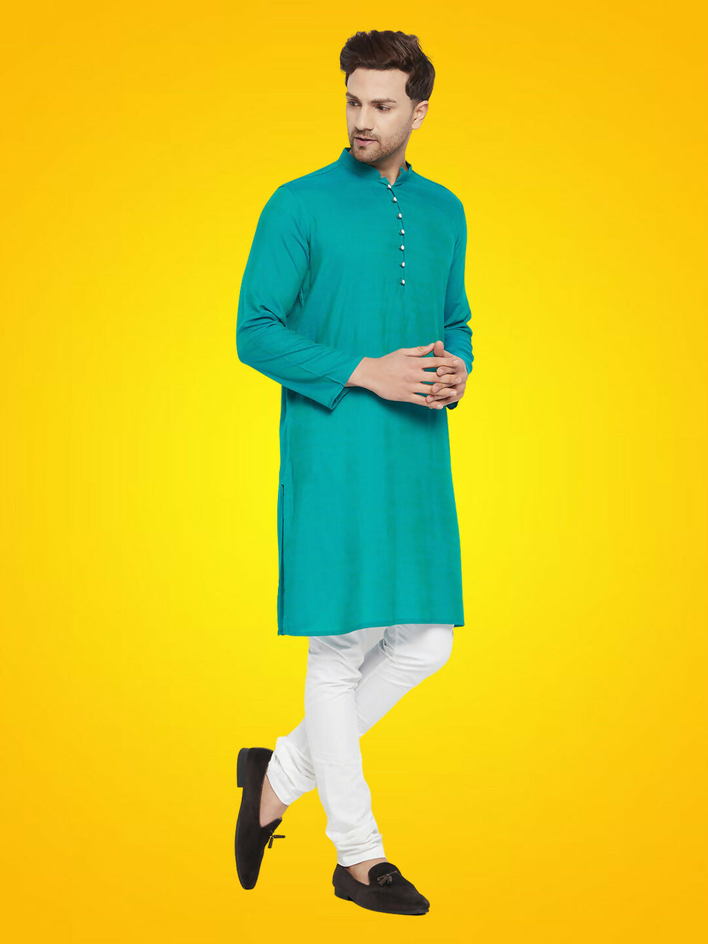 Even Apparels Men's Rayon Green Self Design Kurta