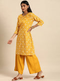 All About You Women Yellow Floral Printed Pure Cotton Kurta with Palazzos