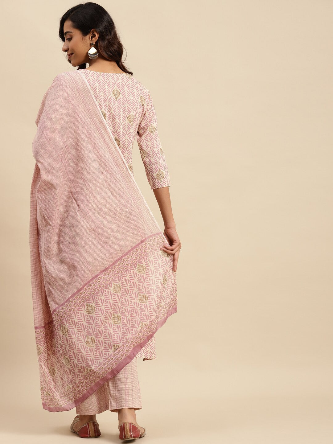 Sangria Mauve Floral Printed Beads and Stones Kurta With Trouser & Dupatta