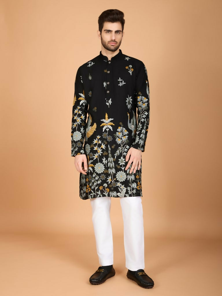 Vastranavya Exclusive Wedding Wear Viscose Rayon Thread Embroidered Work Kurta