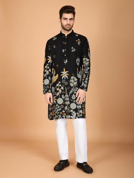 Vastranavya Exclusive Wedding Wear Viscose Rayon Thread Embroidered Work Kurta