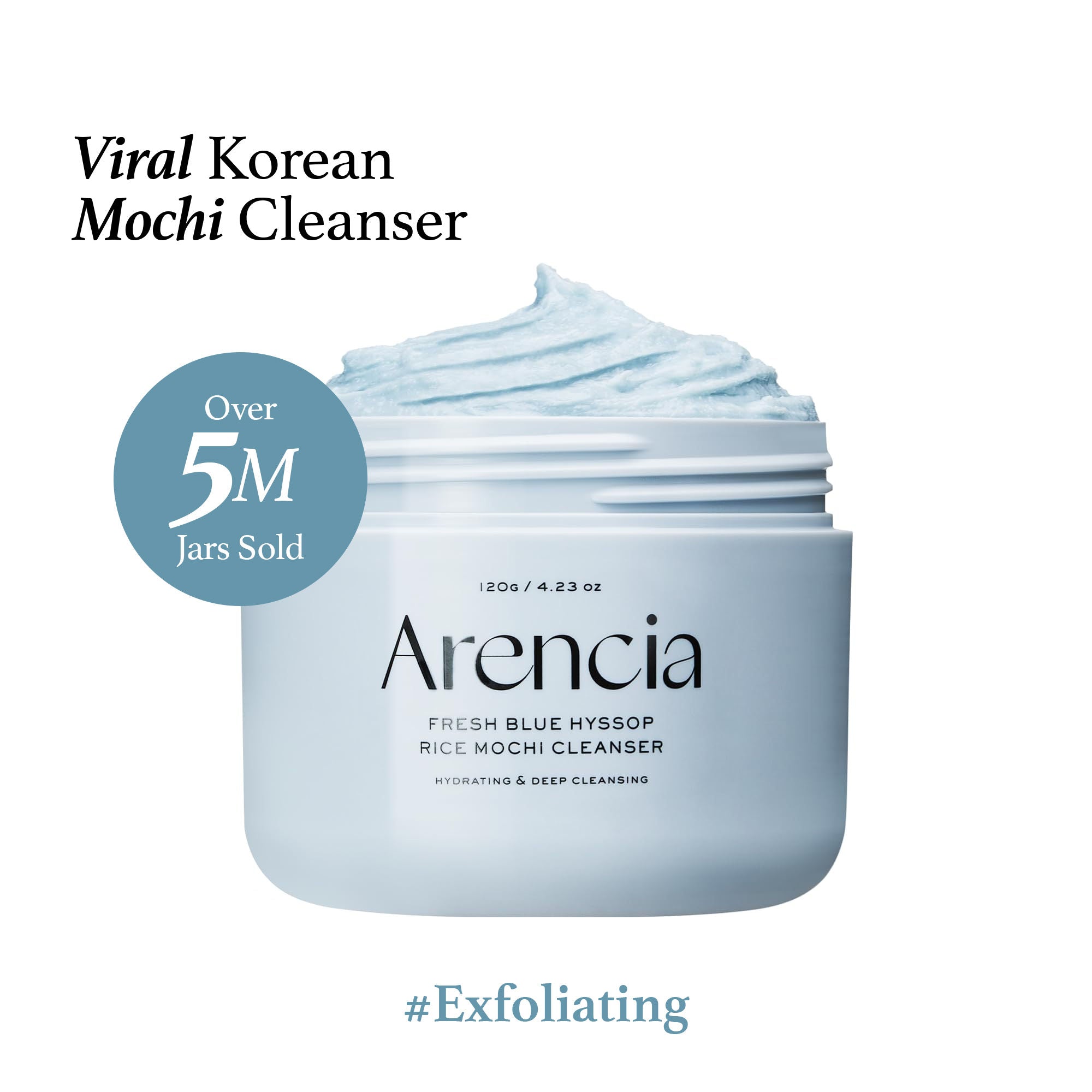 Arencia Fresh Blue Hyssop Rice Mochi Cleanser - Gentle Exfoliating Pore Care Korean Double Cleanser
