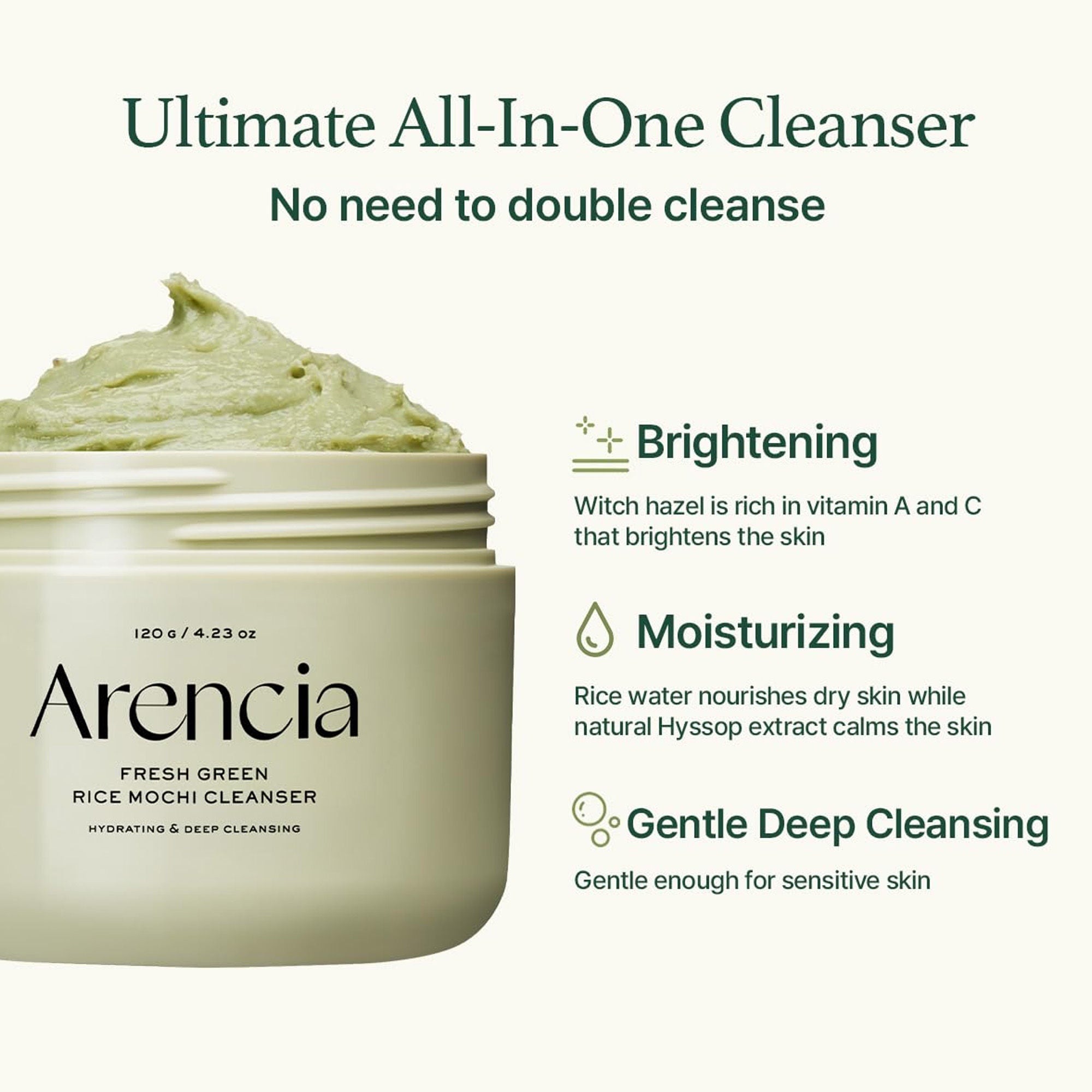 Arencia Fresh Green Rice Mochi Cleanser - Korean Cleanser